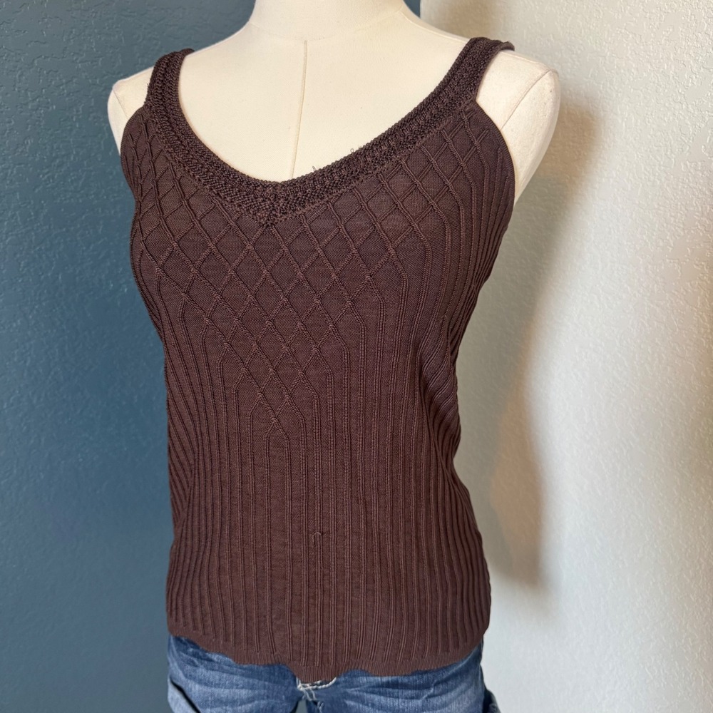Coquette Aesthetic White House Black Market Knit Tank Small Brown